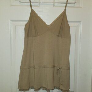 Vintage STAMP10 Womens Top Size L Camisole Tank Beige with Peplum Drawstring